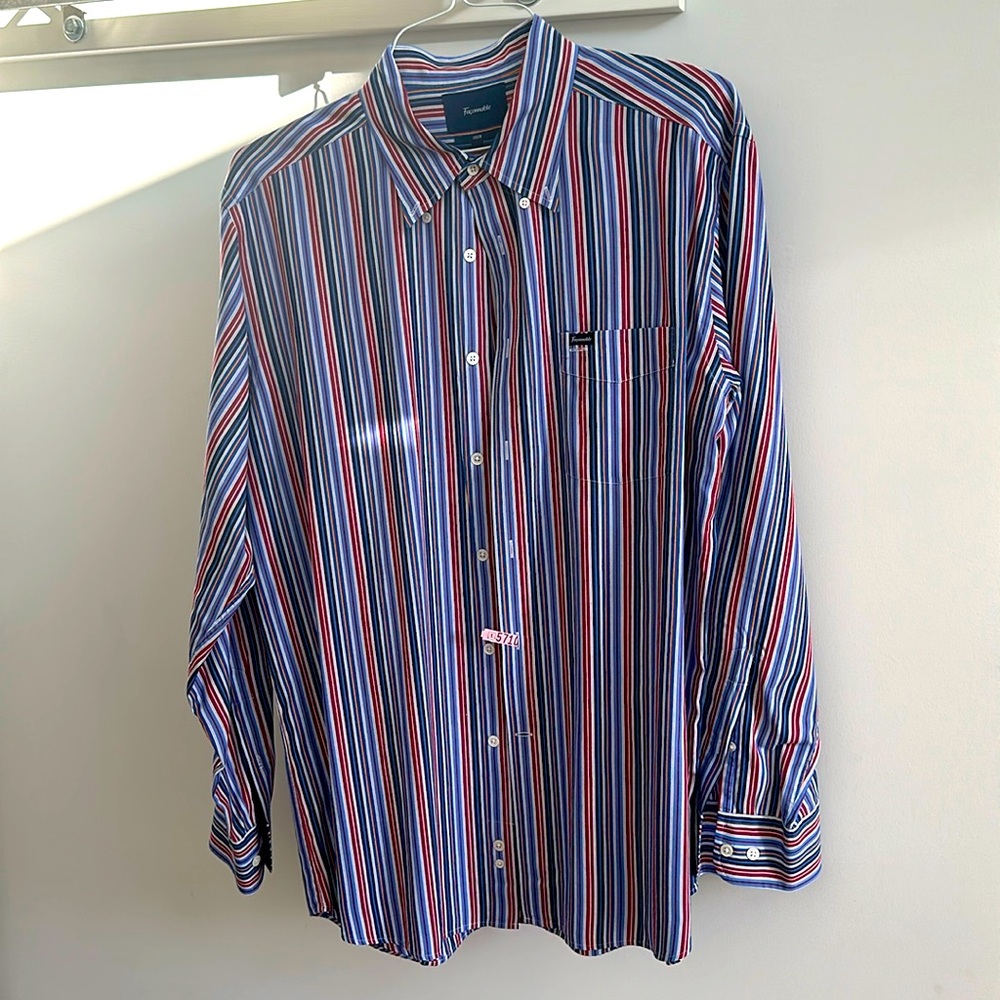 Men’s Faconnable striped button down shirt, size XL, slimmer fit club style